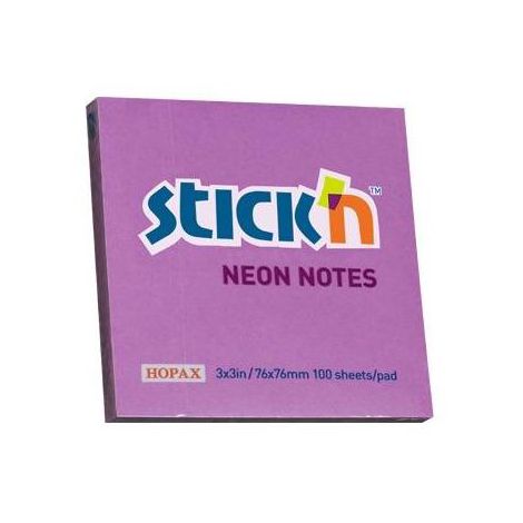 Karteczki samoprzylepne Stick'n 76x76mm, 100szt fioletowe neonowe